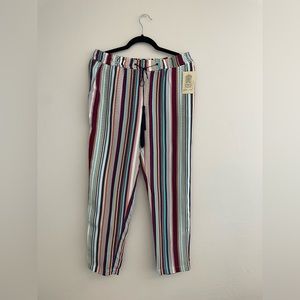 Colorful Rainbow Tapered Flowy Pants with drawstring elastic waist w tassel NWT